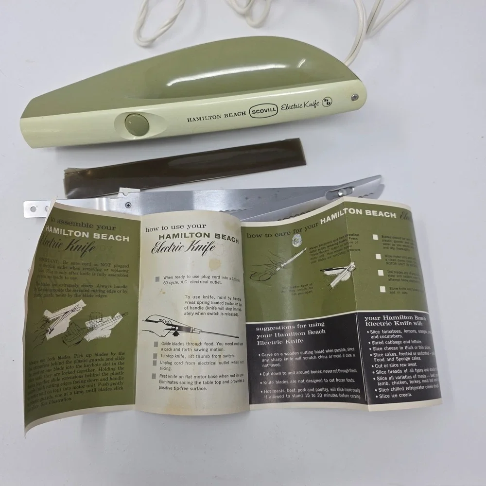 Hamilton Beach Electric Knife 275-2 Avocado Green Vintage MCM Scovill USA Made